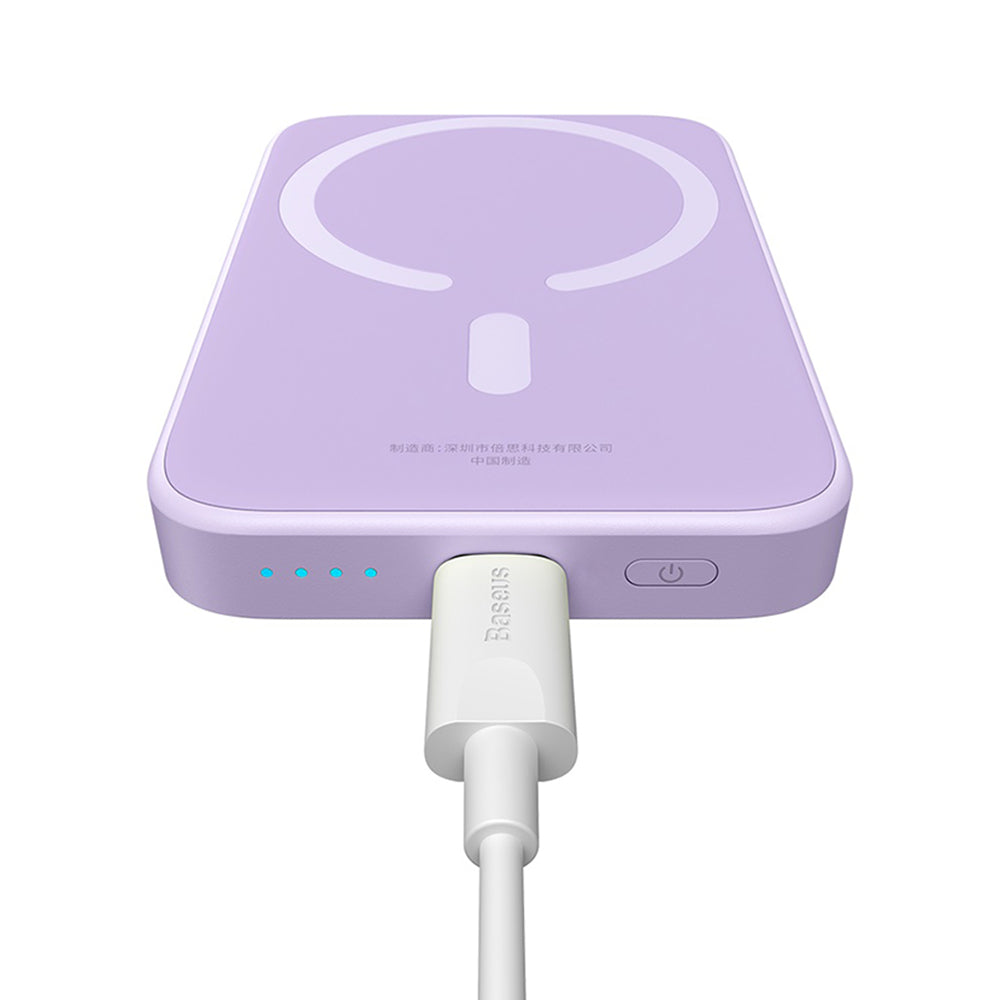 Externe Draadloze Batterij Baseus Mini Air, 6000mAh, 20W, PD + FQI, 1 x QI - 1 x USB-C, Paars P10059002513-00