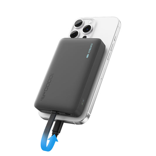 Draadloze Externe Batterij Cuktech WPB100L, 10000mAh, 22.5W, PD + FQI, 1 x QI - 2 x USB-C, Zwart CKWPB100LGLBK
