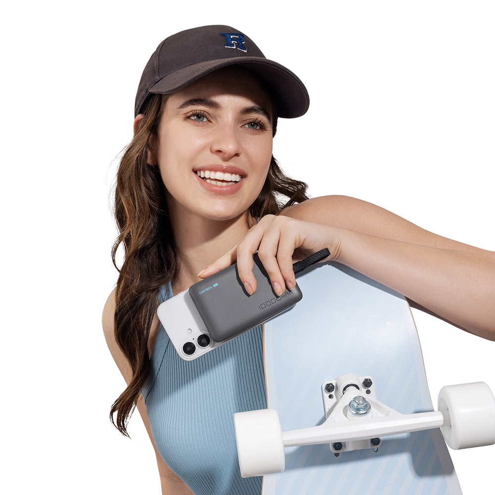 Cuktech WPB100L Wireless External Battery, 10000mAh, 22.5W, PD + FQI, 1 x QI - 2 x USB-C, Black CKWPB100LGLBK