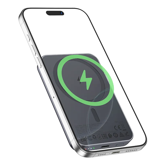 Draadloze Externe Batterij HOCO J160, 5000mAh, 10W, 1 x QI - 1 x USB-C, Grijs