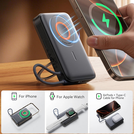 Draadloze Externe Batterij Joyroom JR-PBM02, 10000mAh, 22.5W, PD + FQI, 1 x QI - 2 x USB-C, Zwart
