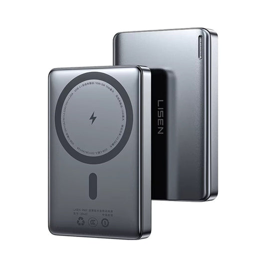 Draadloze Externe Batterij Lisen L601 Pro, 10000mAh, 27W, PD + FQI, 1 x QI - 1 x USB-C, Grijs YL0325100009