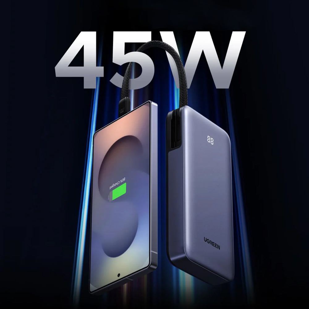 Externe Batterij UGREEN PB536 (55988B), 20000mAh, 45W, QC + PD, 1 x USB-A - 2 x USB-C, Gri
