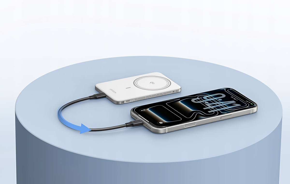 Draadloze Externe Batterij UGREEN PB580 (95931B), 5000mAh, 20W, PD + FQI, 1 x QI - 1 x USB-C, Wit