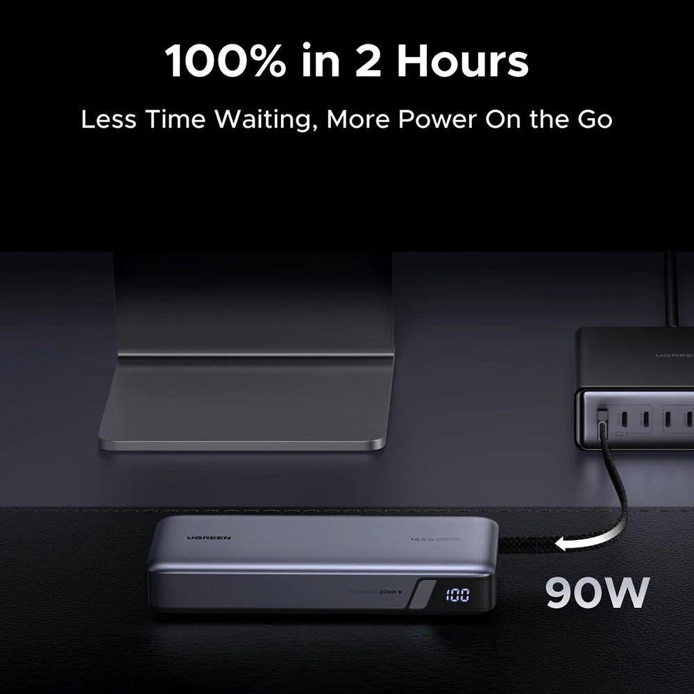 Externe Batterij UGREEN PB726 (55995B), 25000mAh, 165W, QC + PD, 1 x USB-A - 3 x USB-C, Gri