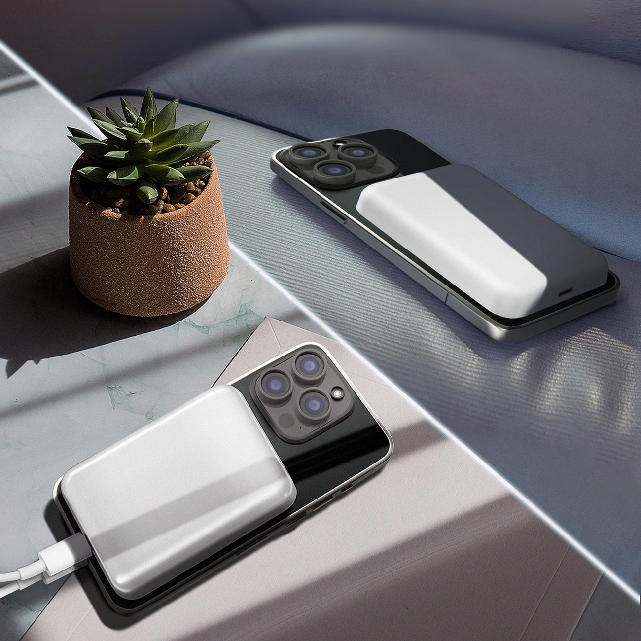 Draadloze Externe Batterij WZK WRW349YWS, 10000mAh, 20W, PD + FQI, 1 x QI - 1 x USB-C, Wit