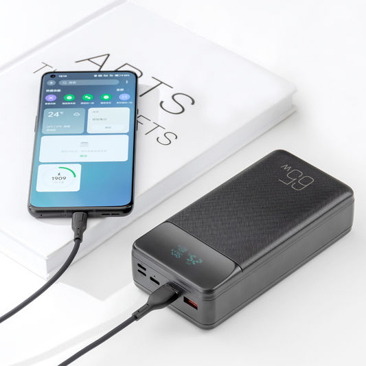 Externe Batterij XO Design PR201, 30000mAh, 65W, QC + PD, 1 x USB-C - 2 x USB-A, Zwart
