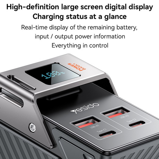 Externe Batterij Yesido YP62, 30000mAh, 22.5W, QC + PD, 2 x USB-A - 2 x USB-C, Zwart