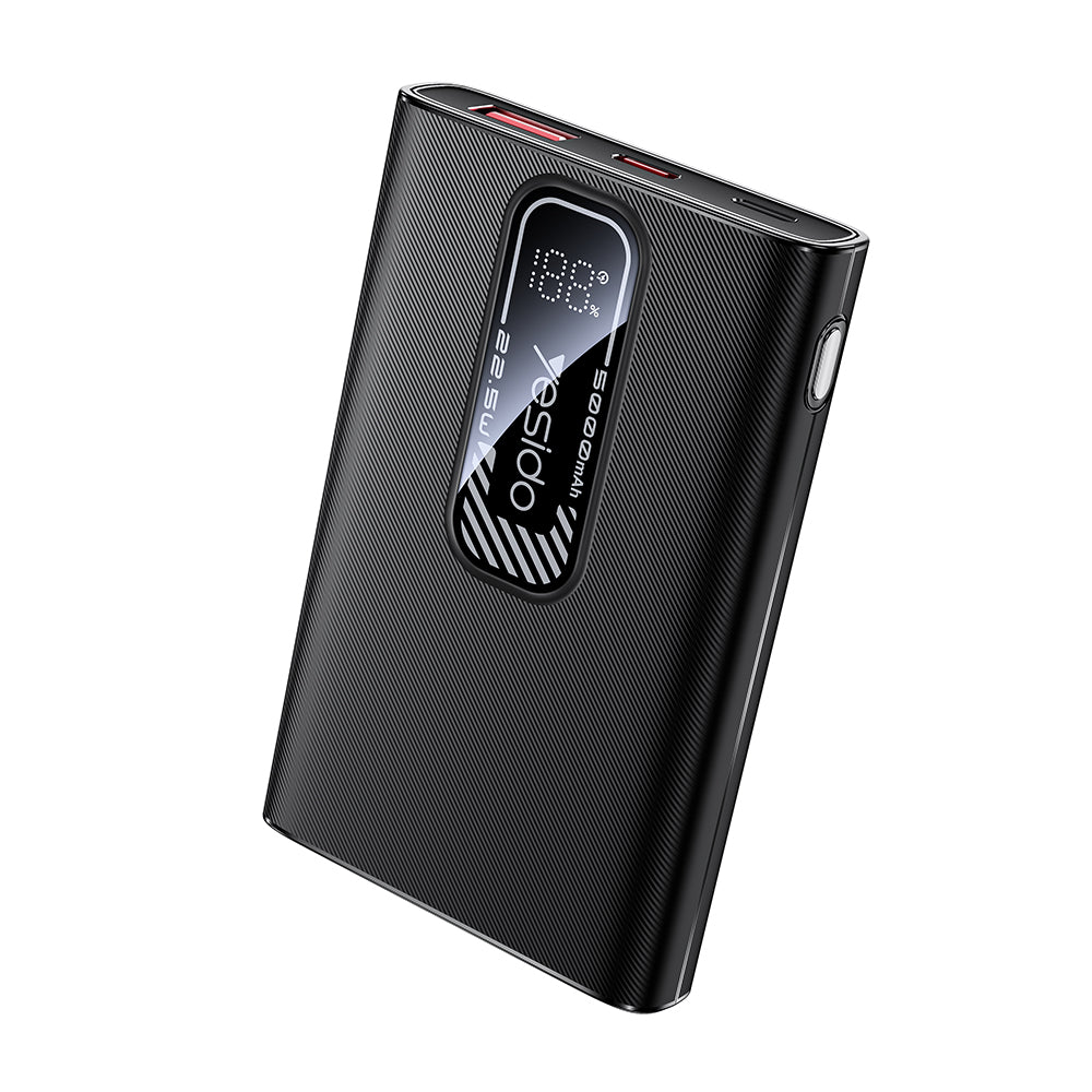Externe Batterij Yesido YP92, 5000mAh, 22.5W, QC + PD, 1 x USB-A - 1 x USB-C, Zwart