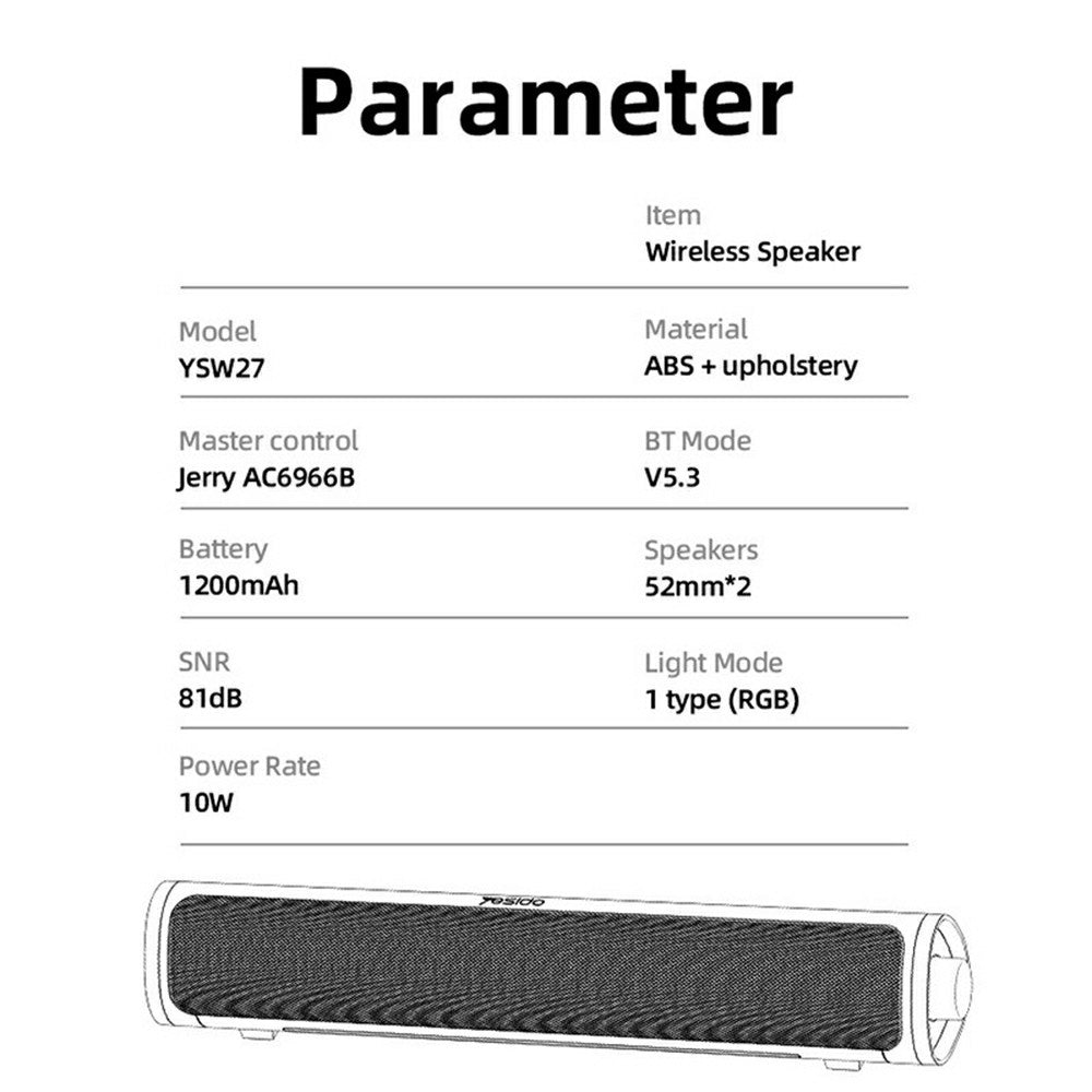 Bluetooth-luidspreker Yesido YSW27, 10W, RGB, Zwart