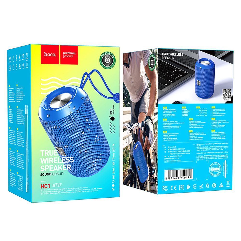 Draagbare Bluetooth Speaker HOCO HC1, 5W, TWS, Waterdicht, Blauw