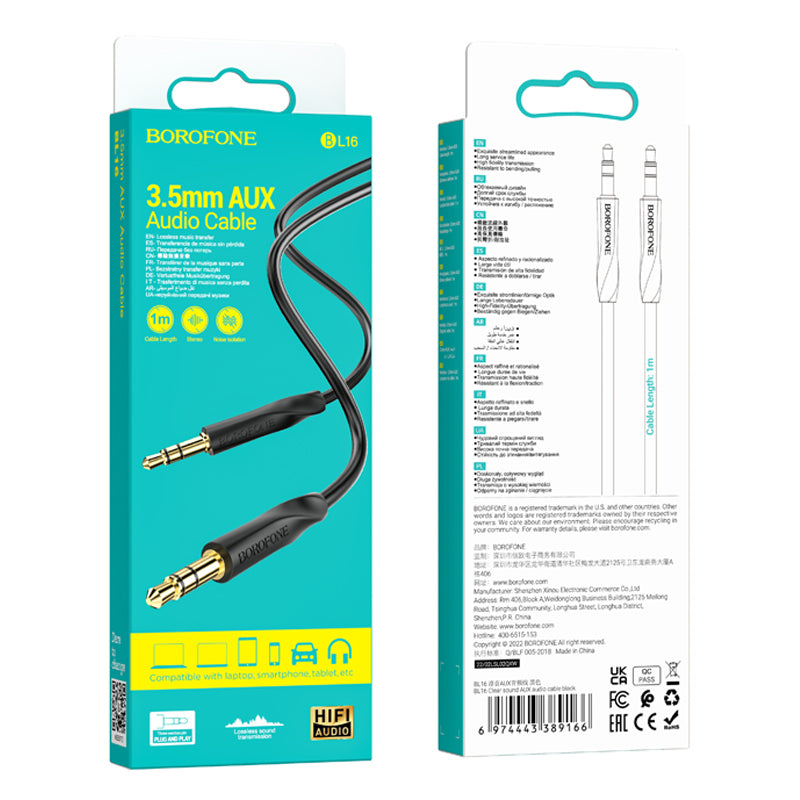 Audio Kabel 3.5mm - 3.5mm Borofone BL16, 1m, Zwart