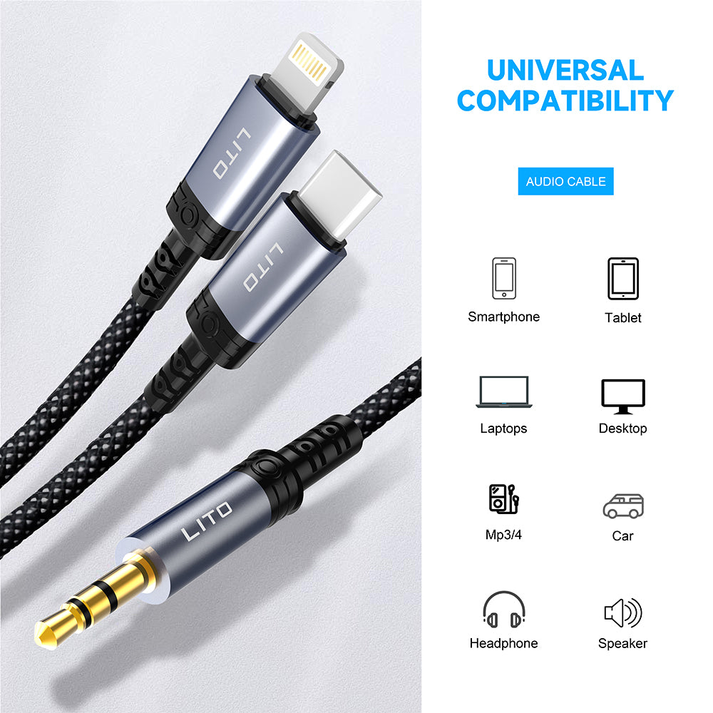 Audio Lightning-kabel - 3.5mm Lito LA01L, 1m, Zwart