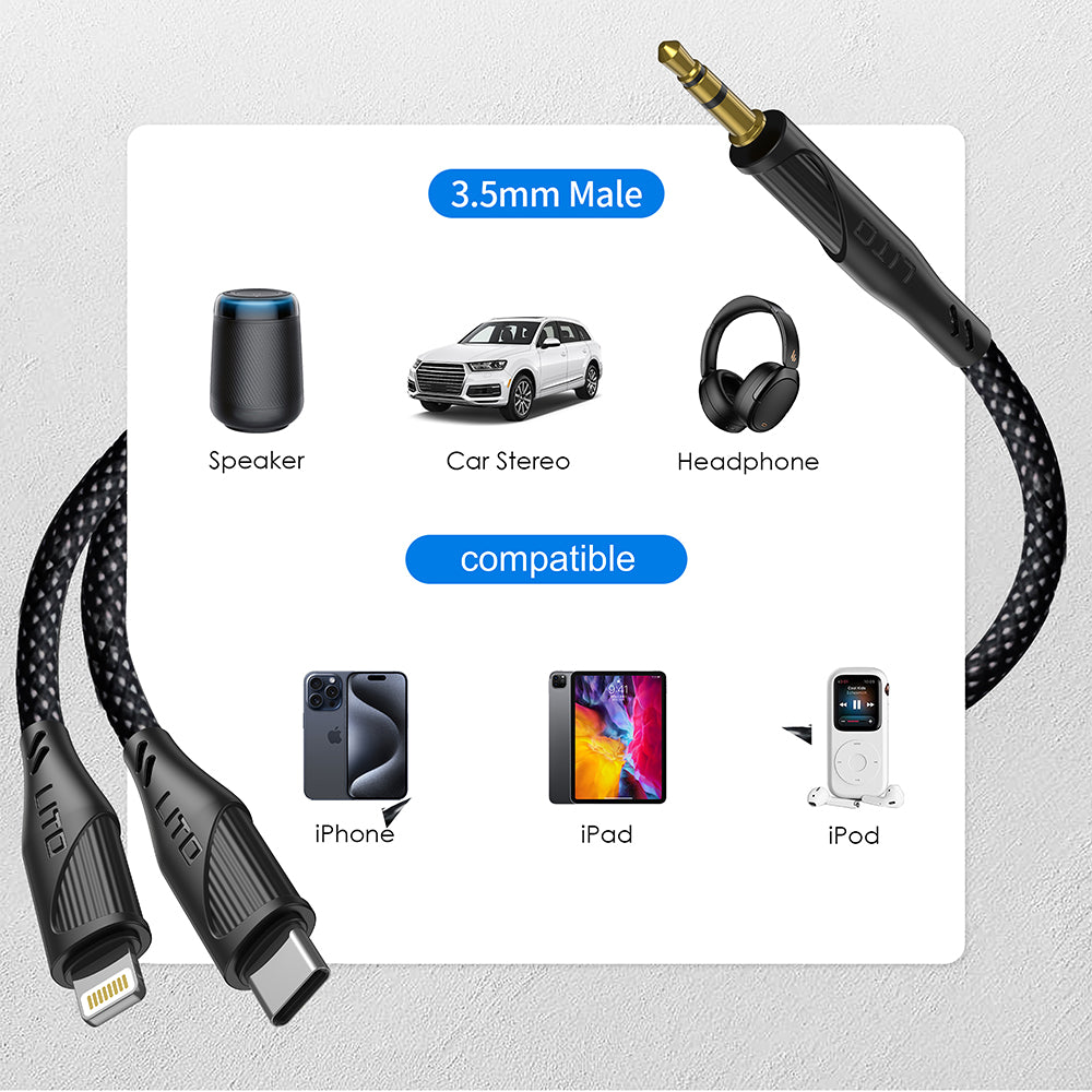 Audio Kabel USB-C - 3.5mm Lito LA02, 1m, Zwart