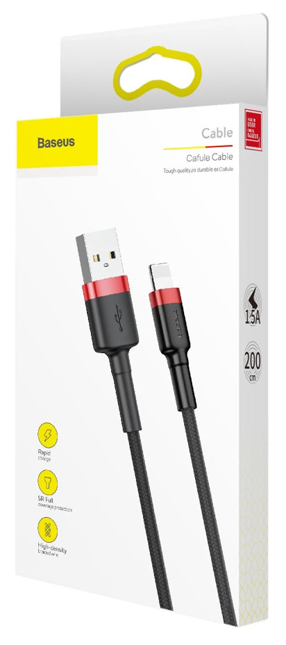 Baseus Cafule USB-A to Lightning Data and Charging Cable, 18W, 2m, Red CALKLF-C19