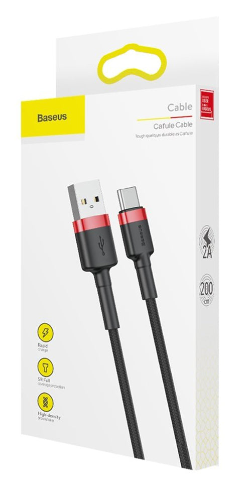USB-A - USB-C Data- en Oplaadkabel Baseus Cafule, 18W, 2m, Zwart CATKLF-C91