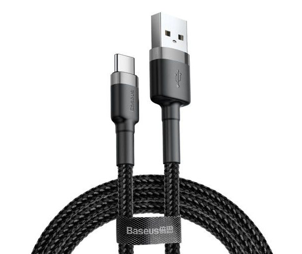 USB-A - USB-C Data- en Oplaadkabel Baseus Cafule, 18W, 2m, Grijs CATKLF-CG1