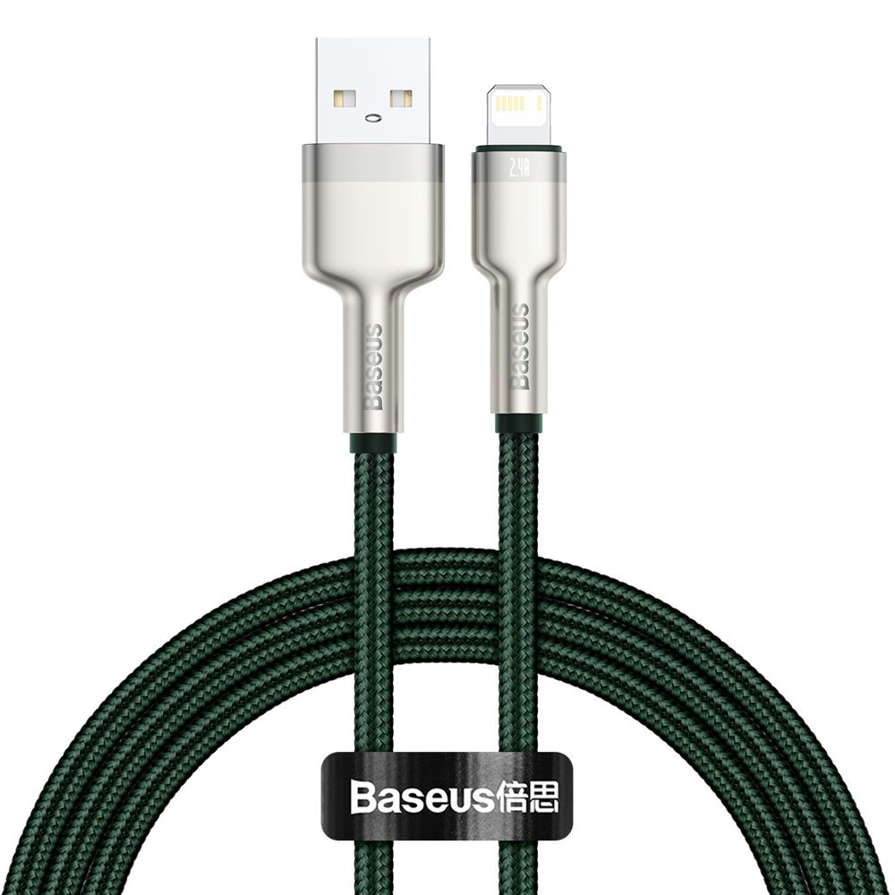 USB-A - Lightning Data en Oplaadkabel Baseus Cafule Metal Series, 18W, 1m, Groen CALJK-A06