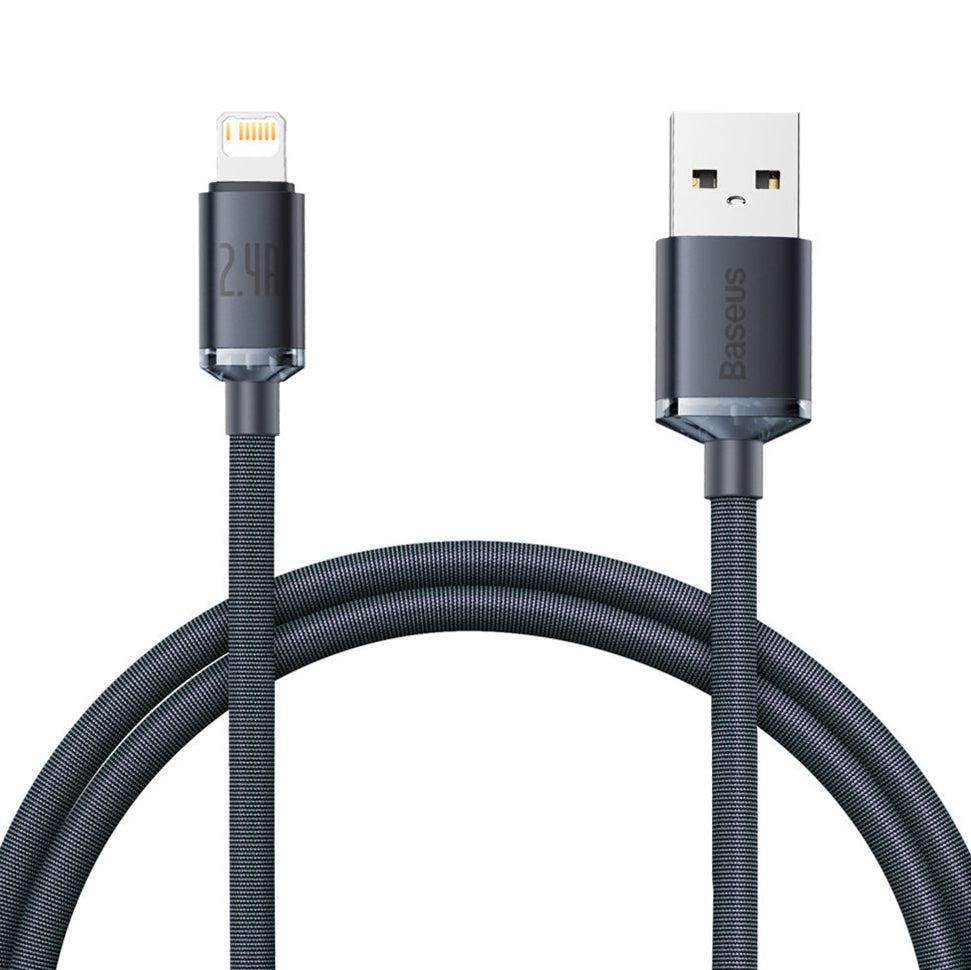 USB-A - Lightning Data- en Oplaadkabel Baseus Crystal Shine Series, 20W, 1,2m, Zwart CAJY000001