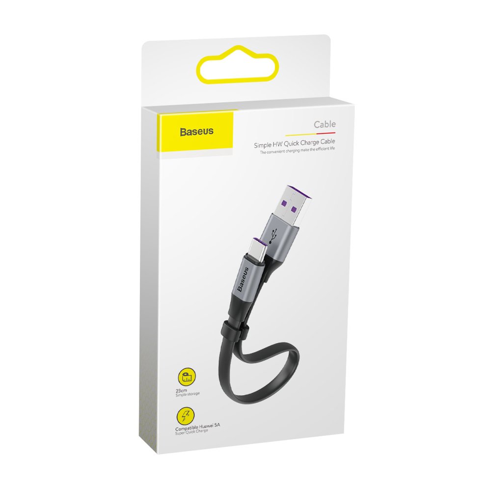 USB-A - USB-C Baseus Simple Data- en Oplaadkabel, 40W, 0.23m, Grijs CATMBJ-BG1