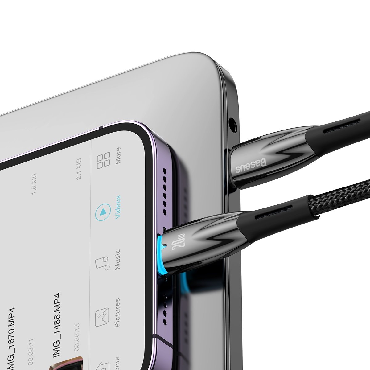 Baseus Glimmer Series USB-C - Lightning Data- en Laadkabel, 20W, 2m, Zwart CADH000101