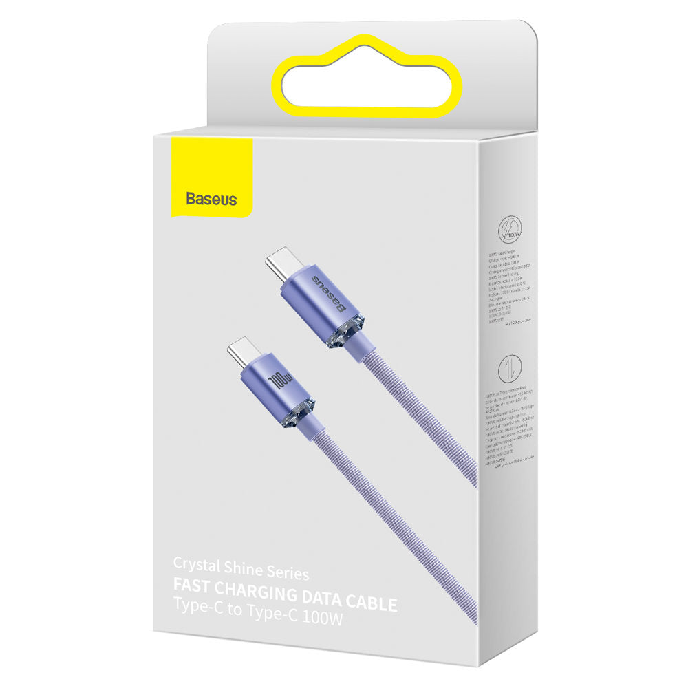 USB-C data- en oplaadkabel - USB-C Baseus Crystal Shine Series, 100W, 2m, paars CAJY000705