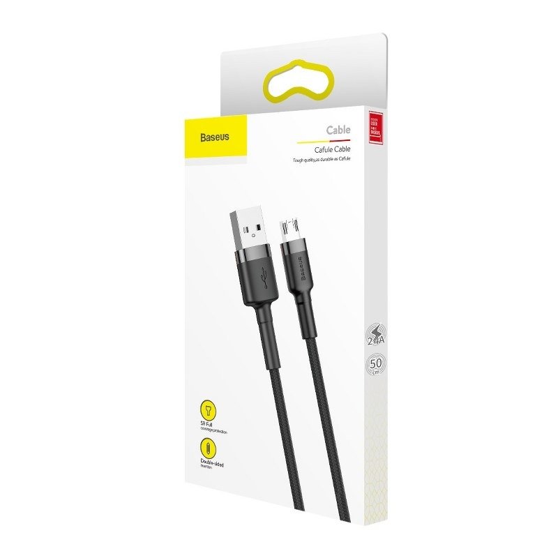 USB-A - microUSB Baseus Cafule Data en Oplaadkabel, 18W, 0.5m, Grijs CAMKLF-AG1