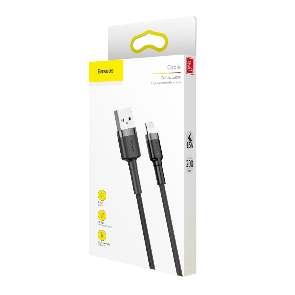 USB-A - Lightning Data en Oplaadkabel Baseus Cafule, 18W, 2m, Grijs CALKLF-CG1