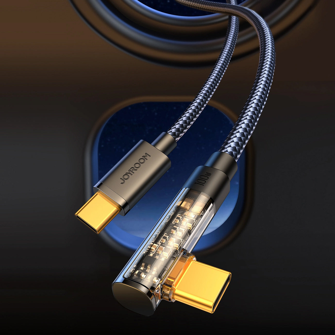 USB-C Data- en Oplaadkabel - USB-C Joyroom S-A6 Angled, 100W, 1.2m, Zwart