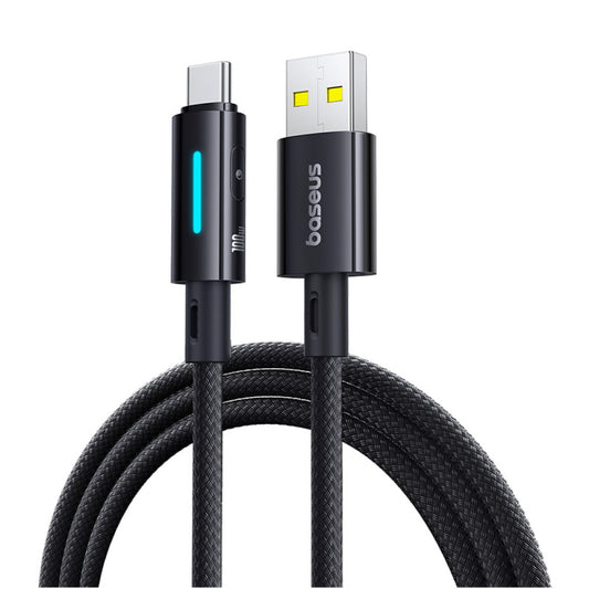 Data- en Oplaadkabel USB-A - USB-C Baseus Lit Button Control, 100W, 2m, Zwart P10379002121-01
