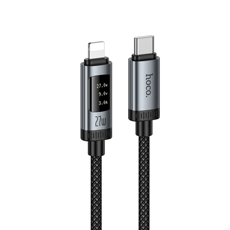 Data- en Oplaadkabel USB-C - Lightning HOCO Display U148, 27W, 1.2m, Zwart