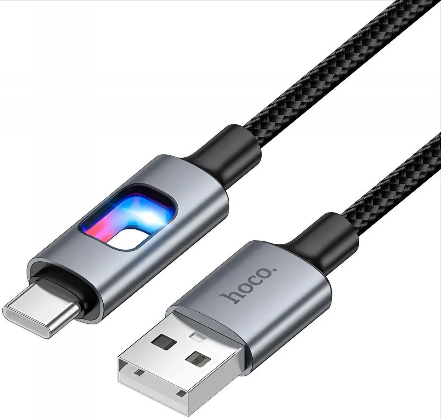 USB-A - USB-C HOCO U144 Led Data- en Oplaadkabel, 18W, 1.2m, Zwart