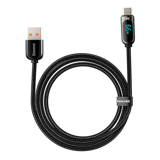 Data- en Oplaadkabel USB-A naar USB-C Baseus Display, 66W, 2m, Zwart CASX020101