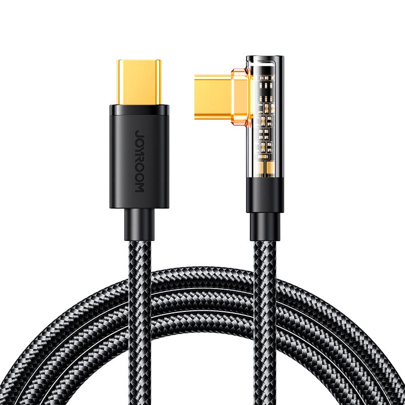 USB-C Data- en Oplaadkabel - USB-C Joyroom S-A6 Angled, 100W, 1.2m, Zwart