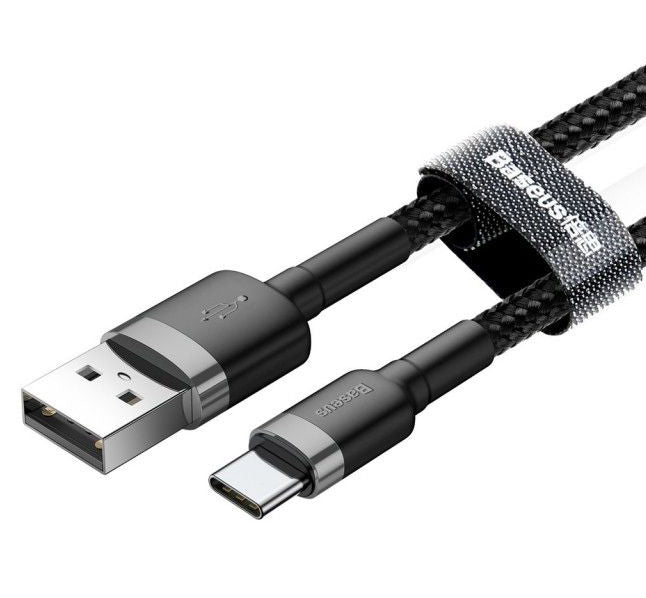 USB-A - USB-C Data- en Oplaadkabel Baseus Cafule, 18W, 2m, Grijs CATKLF-CG1