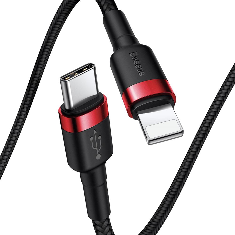 Data- en oplaadkabel USB-C - Lightning Baseus Cafule, 18W, 1m, Rood CATLKLF-91
