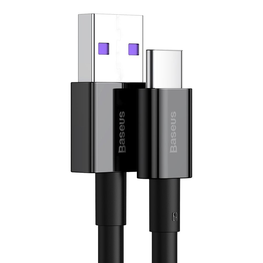 USB-A - USB-C Data- en Oplaadkabel Baseus Superior, 66W, 2m, Zwart CATYS-A01