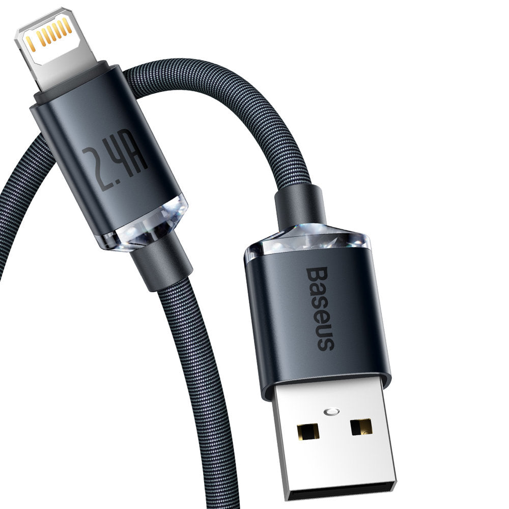 USB-A - Lightning Data- en Oplaadkabel Baseus Crystal Shine Series, 20W, 1,2m, Zwart CAJY000001