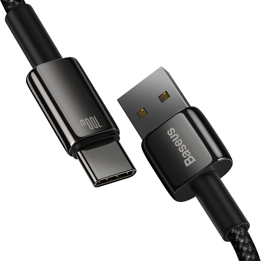 Data- en oplaadkabel USB-A - USB-C Baseus Tungsten Tungsten Gold, 100W, 1m, Zwart CAWJ000001