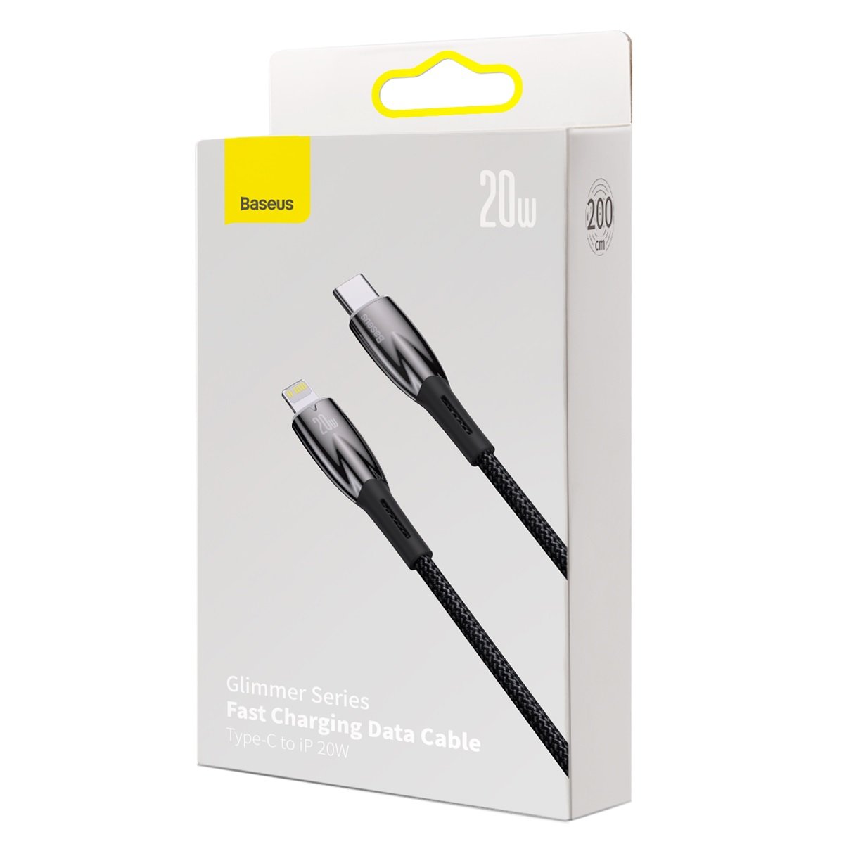 Baseus Glimmer Series USB-C - Lightning Data- en Laadkabel, 20W, 2m, Zwart CADH000101