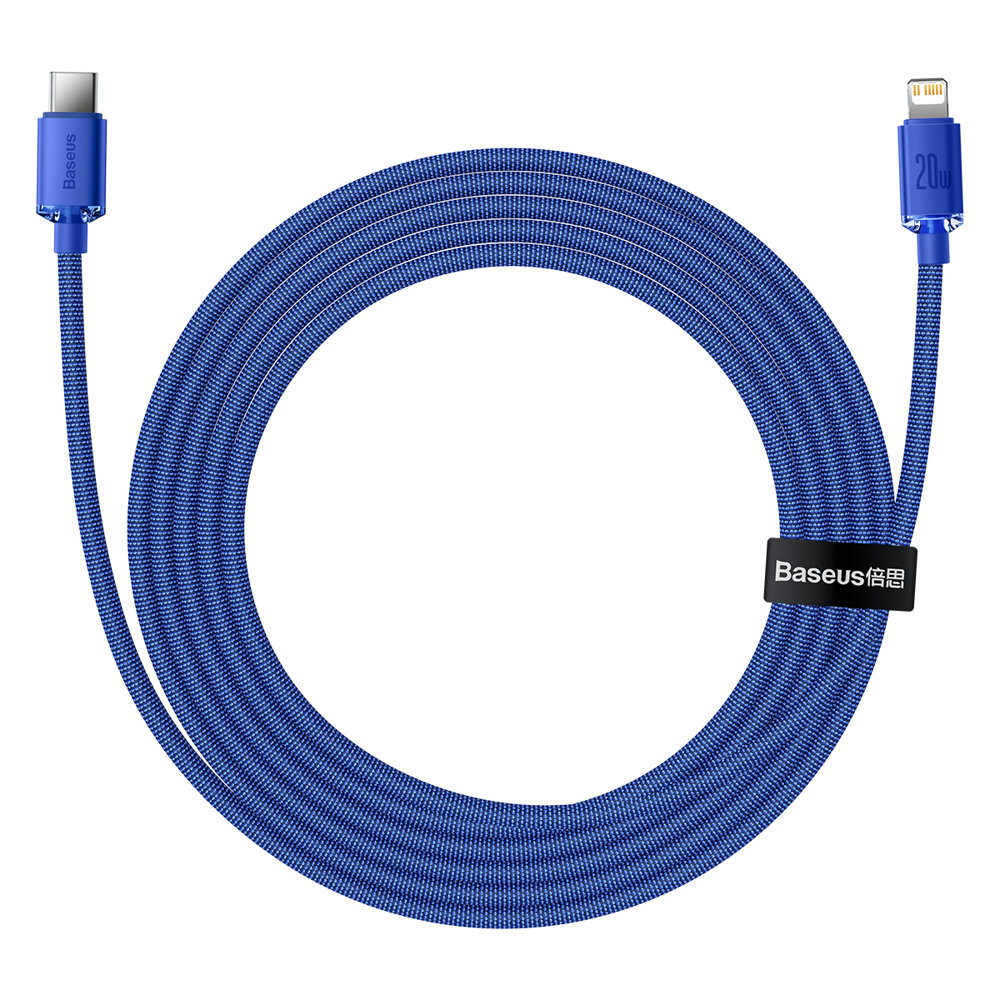 Baseus Crystal Shine Series USB-C - Lightning Data- en oplaadkabel, 20W, 2m, Blauw CAJY000303