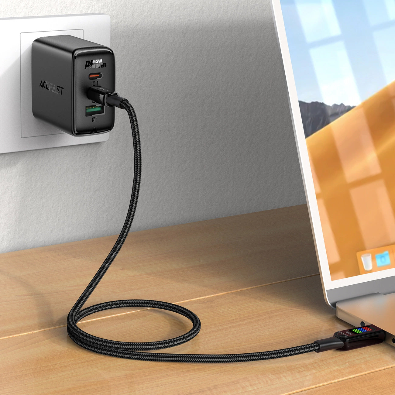 USB-C Data- en Oplaadkabel - USB-C Acefast C7-03, 100W, 1.2m, Zwart