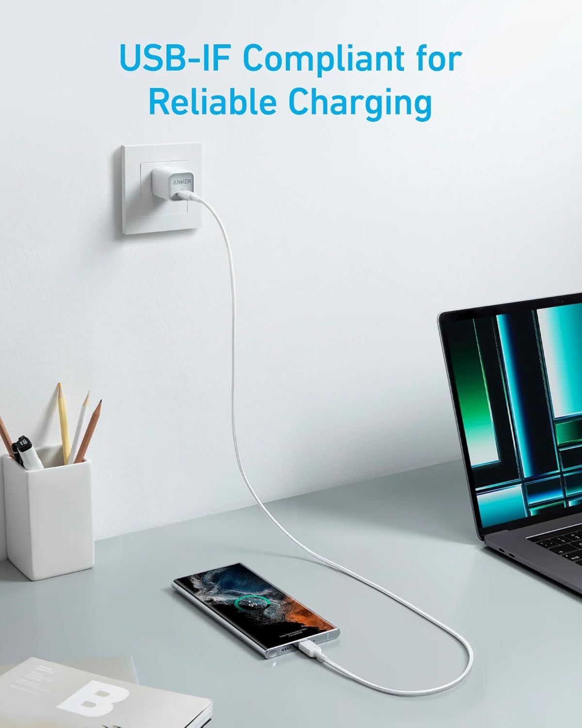 USB-C Data- en Oplaadkabel - USB-C Anker 322, 60W, 1.8m, Wit A81F6G21