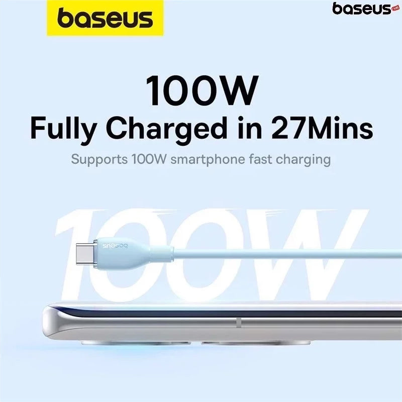 Data- en Oplaadkabel USB-A - USB-C Baseus Pudding, 100W, 1.2m, Blauw P10355703311-00