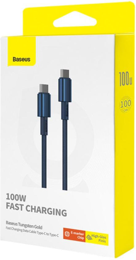USB-C - USB-C Data- en Oplaadkabel Baseus Tungsten Gold, 100W, 1m, Marineblauw P10319800321-03