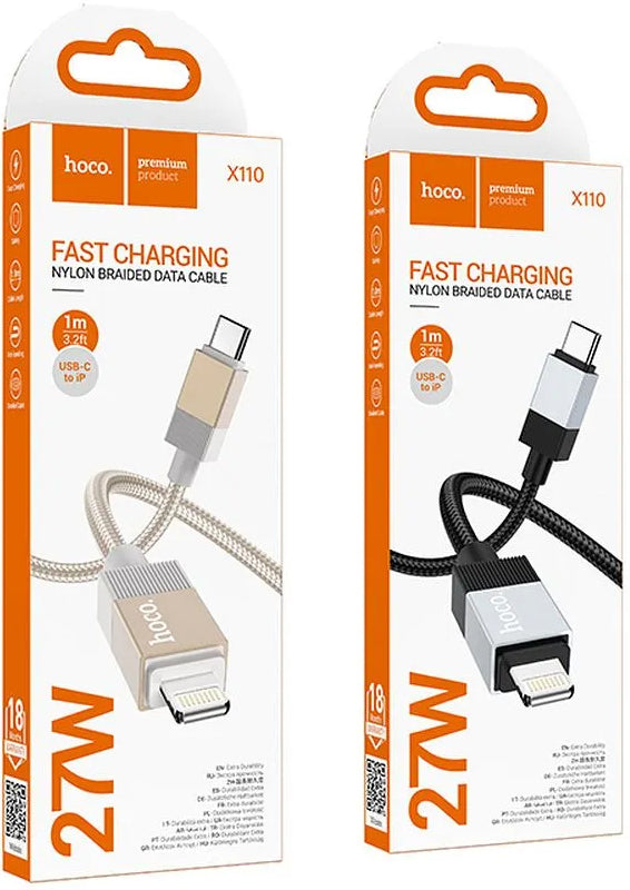 Data- en Oplaadkabel USB-C - Lightning HOCO X110, 27W, 1m, Zwart