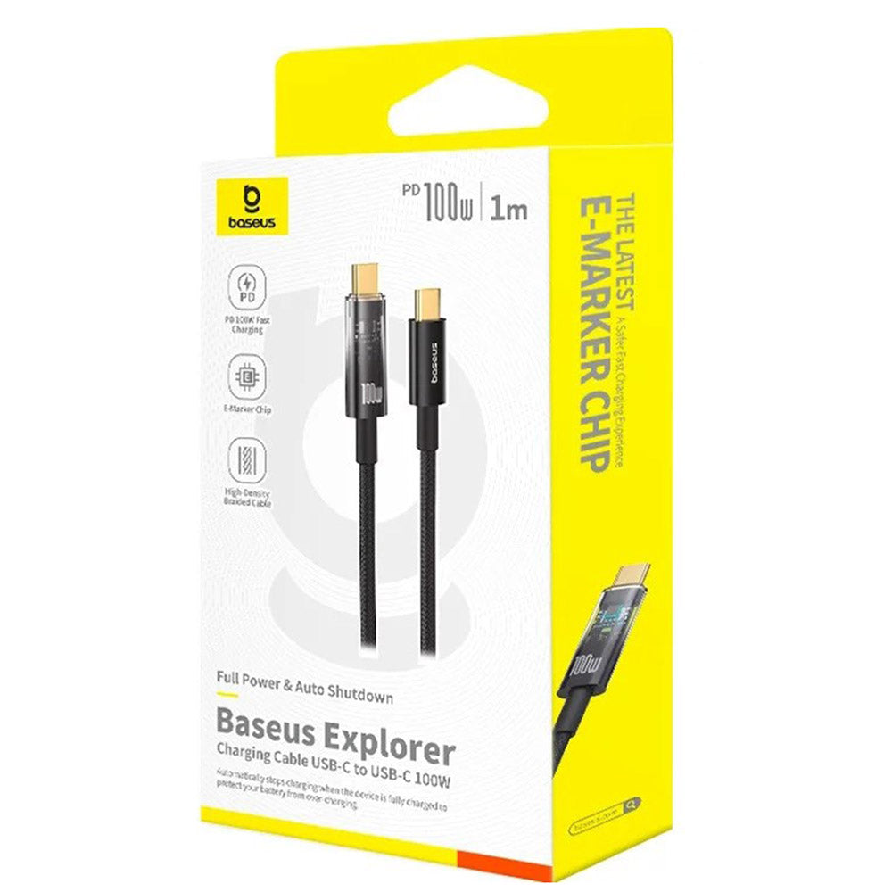 USB-C Data en Oplaadkabel - USB-C Baseus Explorer, 100W, 1m, Zwart P10319703111-00