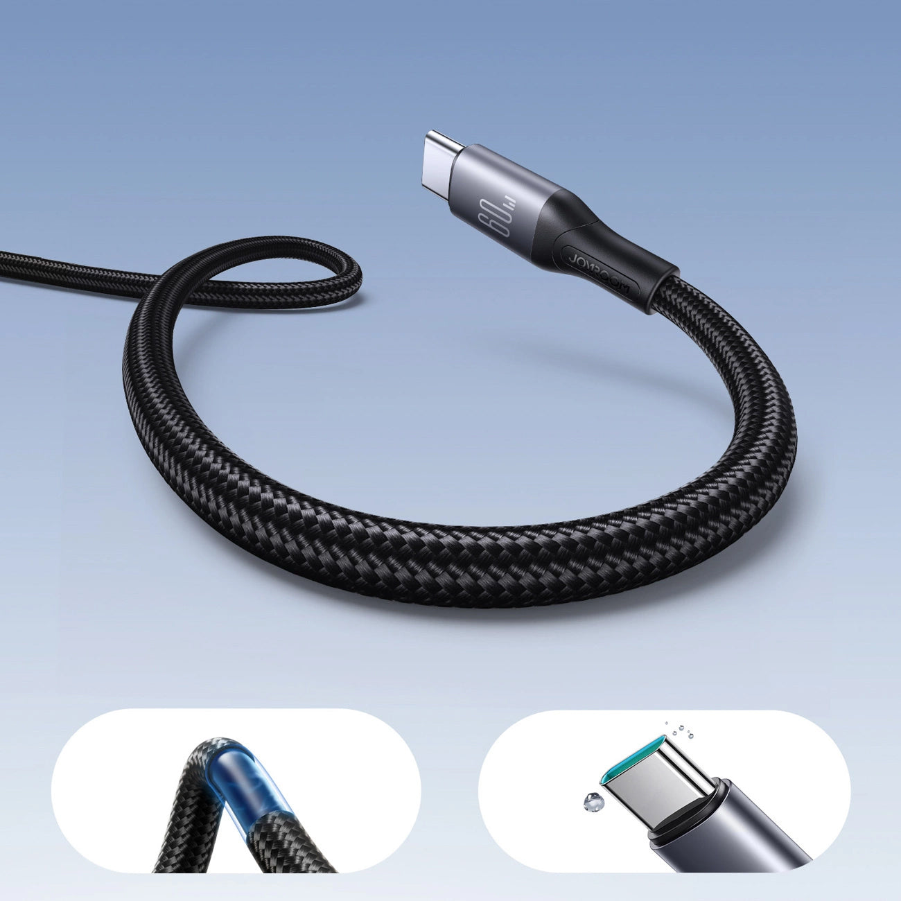 Data- en Oplaadkabel USB-C - USB-C Joyroom S-A28 Flash, 60W, 2m, Zwart