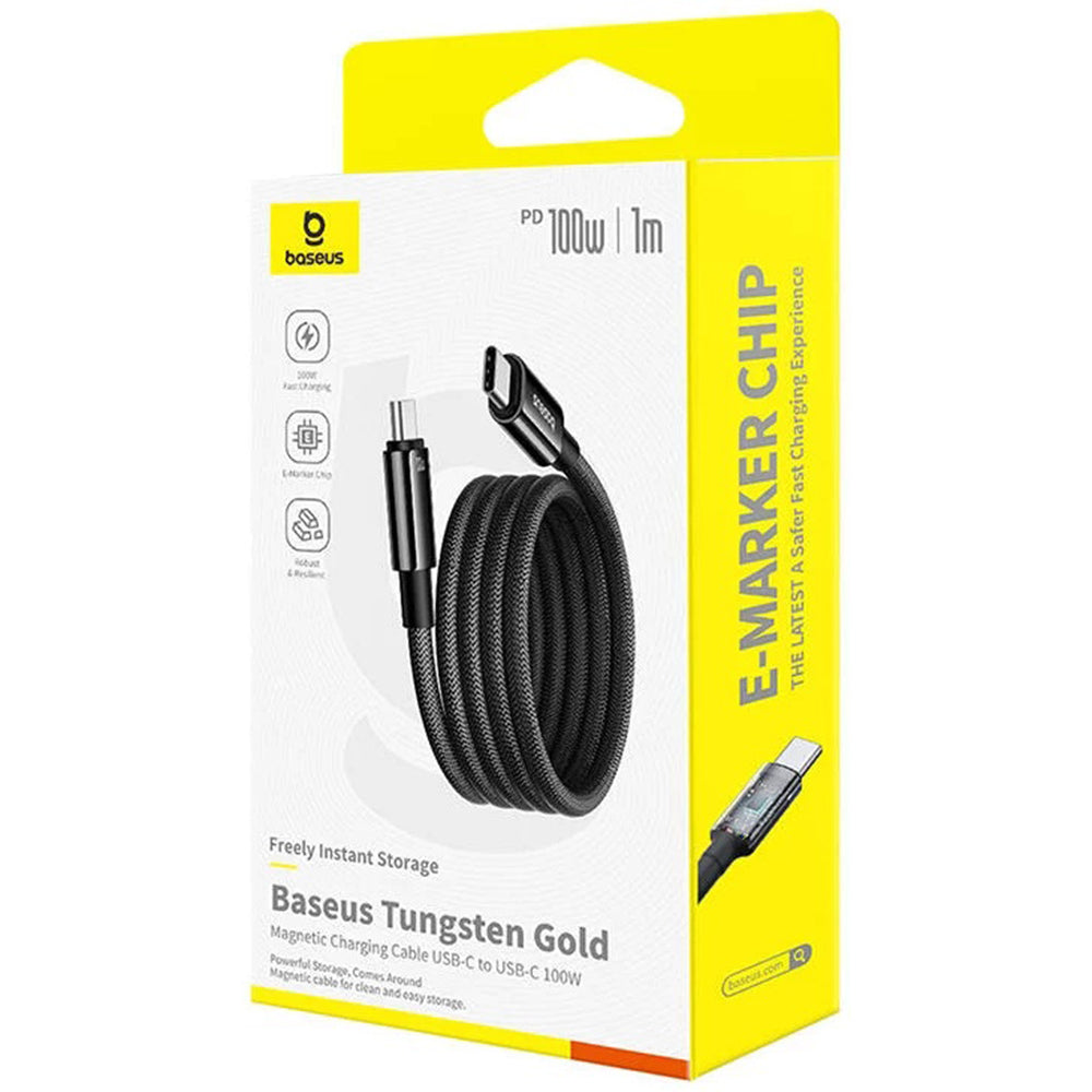 USB-C - USB-C Data- en Oplaadkabel Baseus Tungsten Gold, 100W, 1m, Zwart P10319805111-00