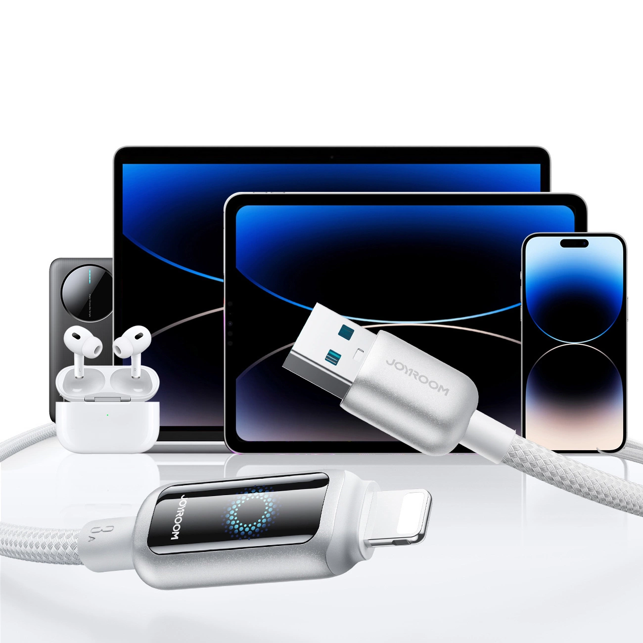 USB-A - Lightning Joyroom S-A55 StarFlight Display Data- en Oplaadkabel, 18W, 1.2m, Wit